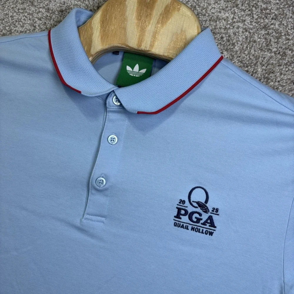 2025 PGA Quail Hollow Shirt Mens XL Blue Golf Polo Adidas Trefoil Tournament
